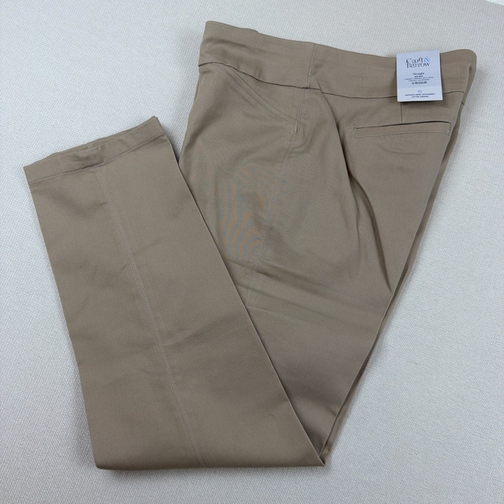 NWT Croft & Barrow Effortless Stretch Pull On Straight Leg Pants Sz 16 Beige New